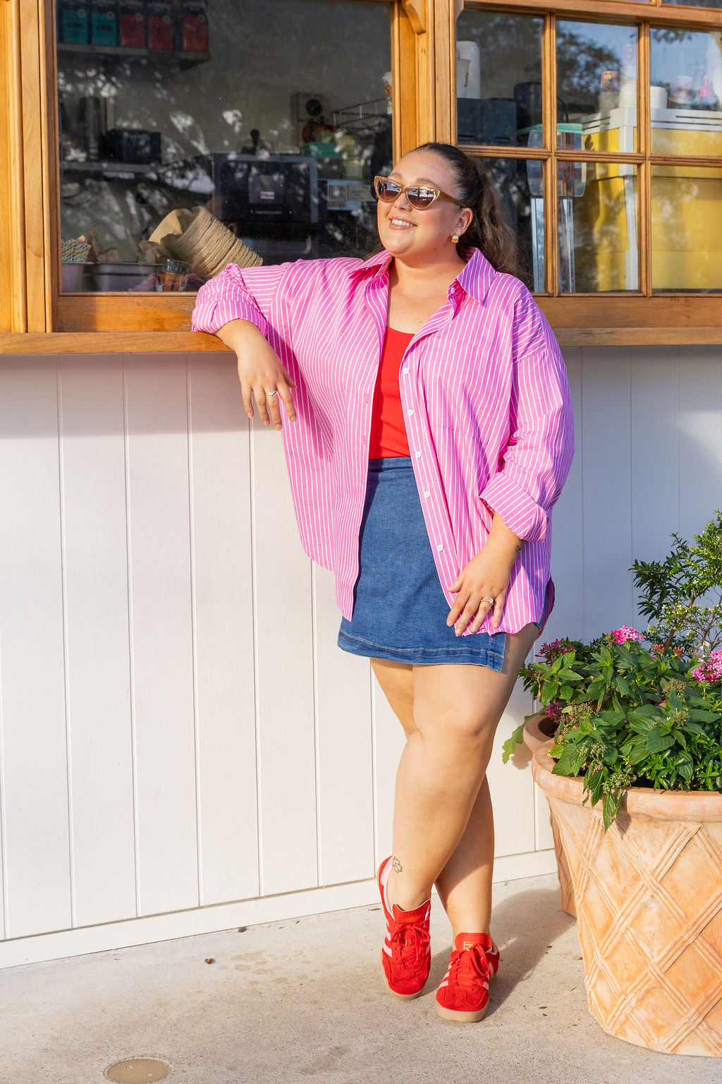 Lula Oversized Shirt in Pink/White Stripe