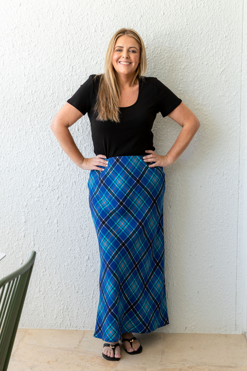 Livy Bias Skirt in Blue Tartan