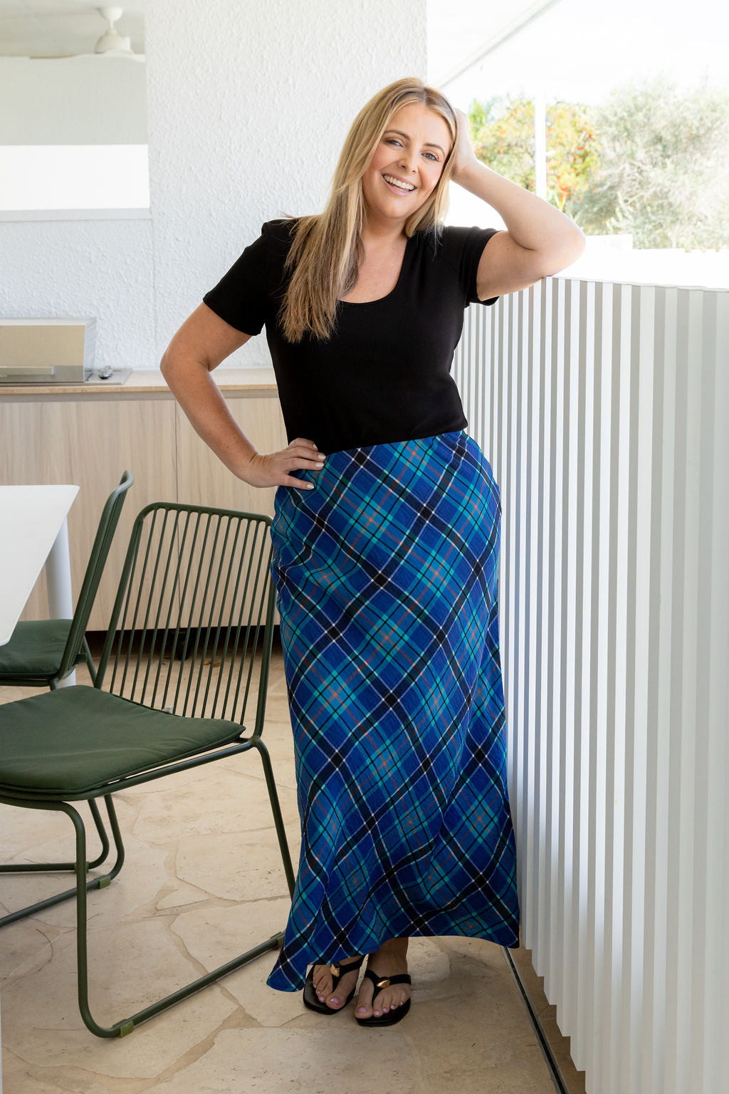 Livy Bias Skirt in Blue Tartan
