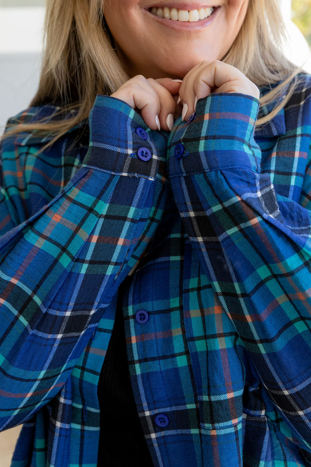 Lula Oversized Shirt in Blue Tartan