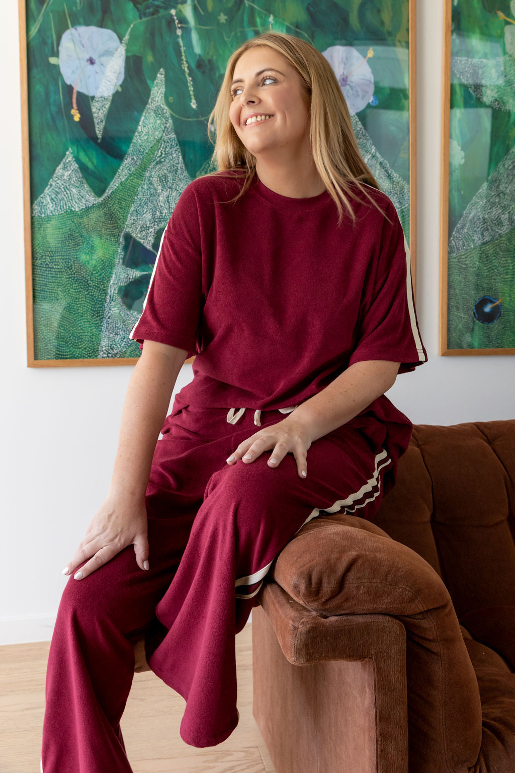 Alfie Oversized Terry Tee in Burgundy