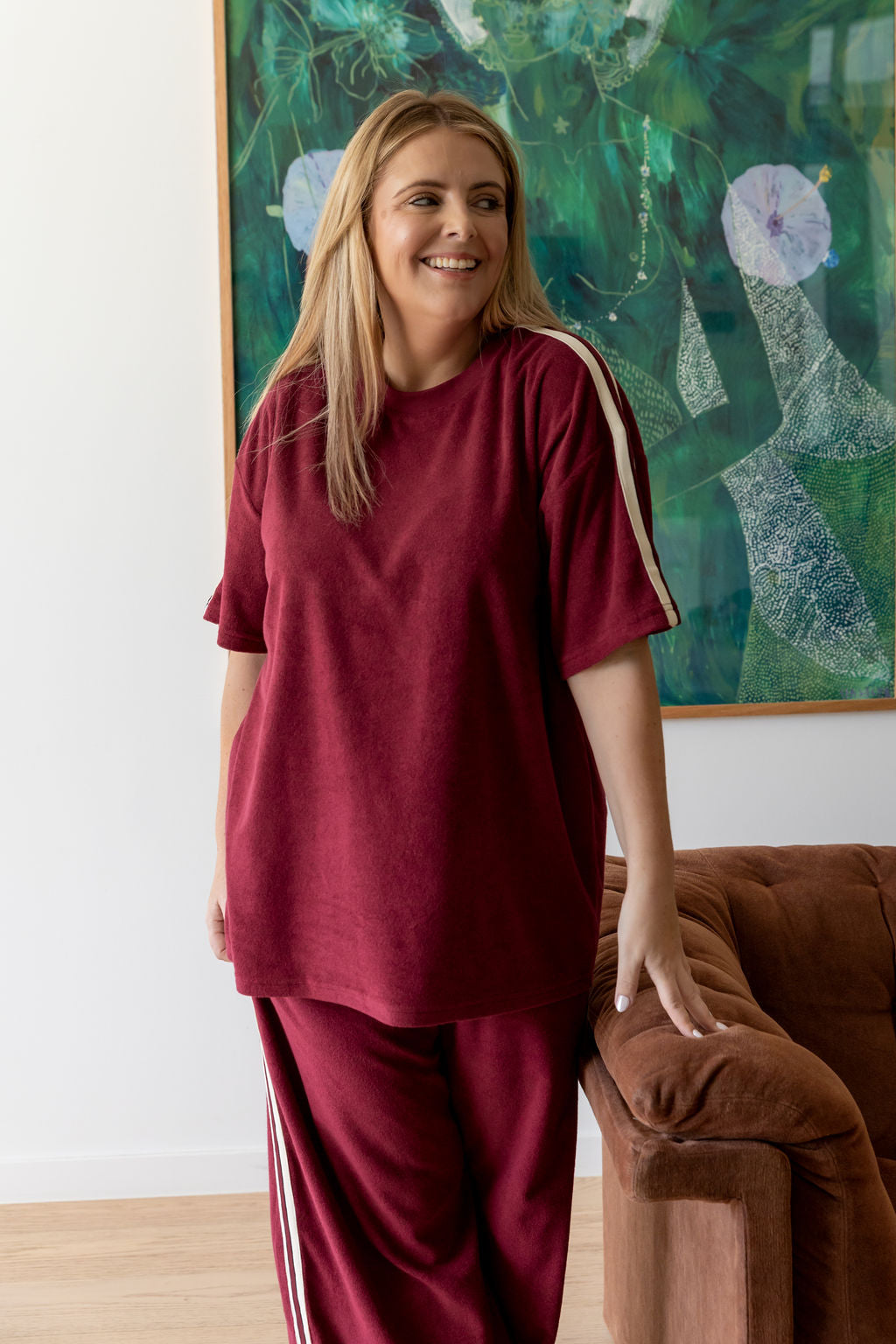 Alfie Oversized Terry Tee in Burgundy