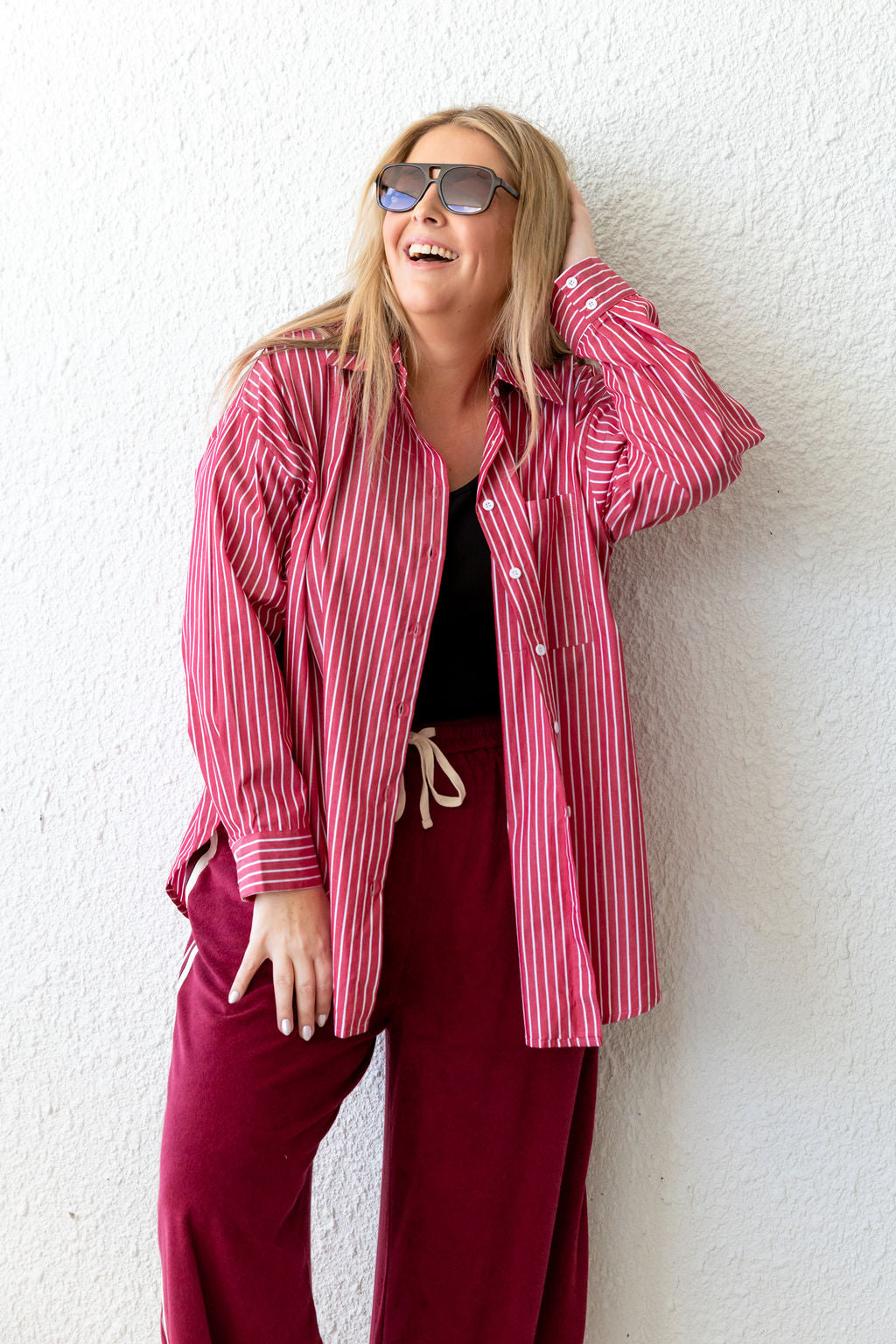 Lula Oversized Shirt in Red/White Stripe