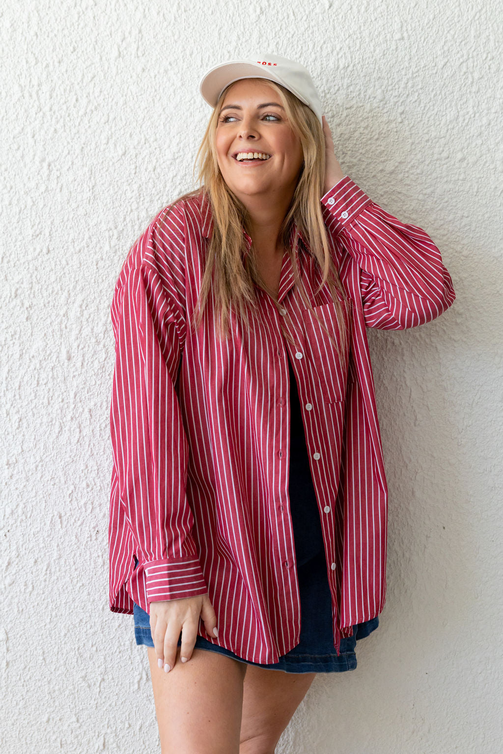 Lula Oversized Shirt in Red/White Stripe