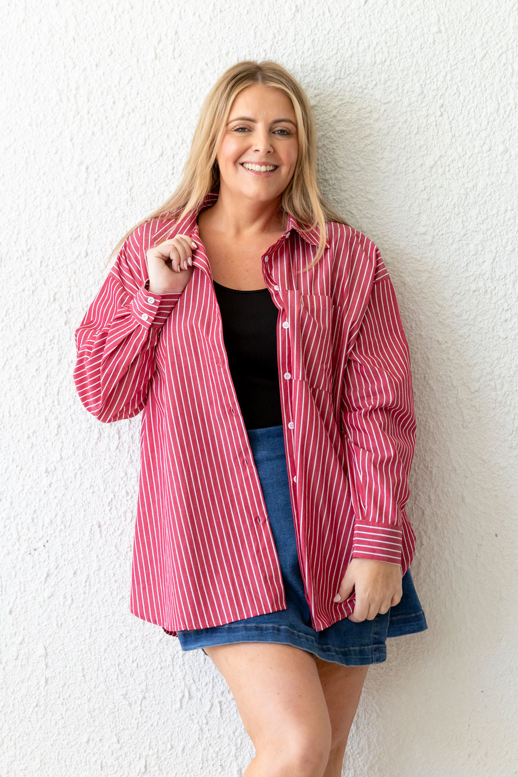 Lula Oversized Shirt in Red/White Stripe