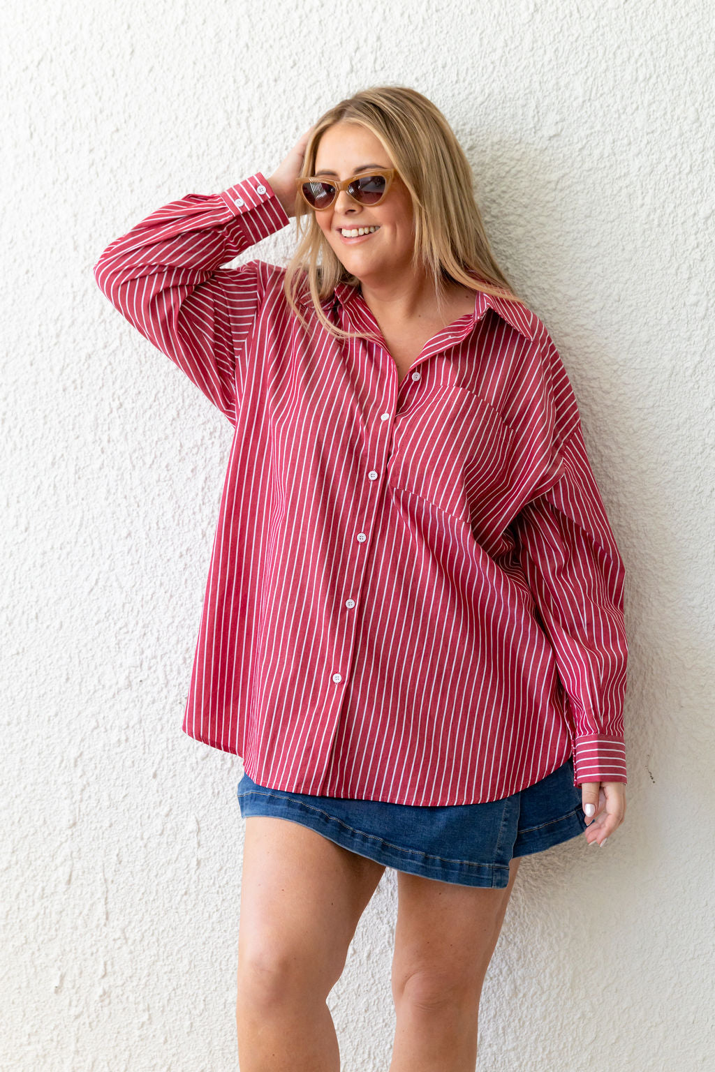 Lula Oversized Shirt in Red/White Stripe