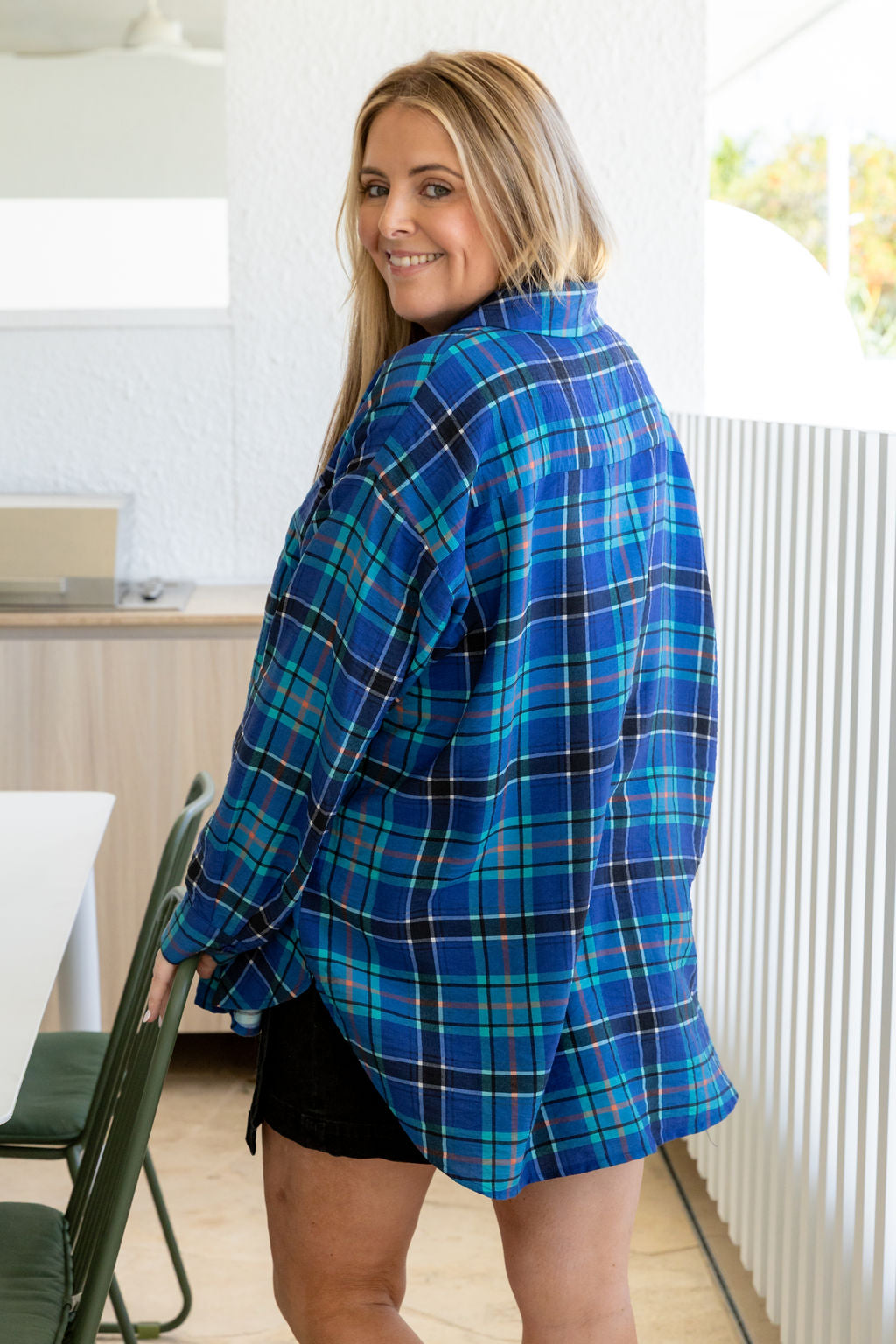 Lula Oversized Shirt in Blue Tartan