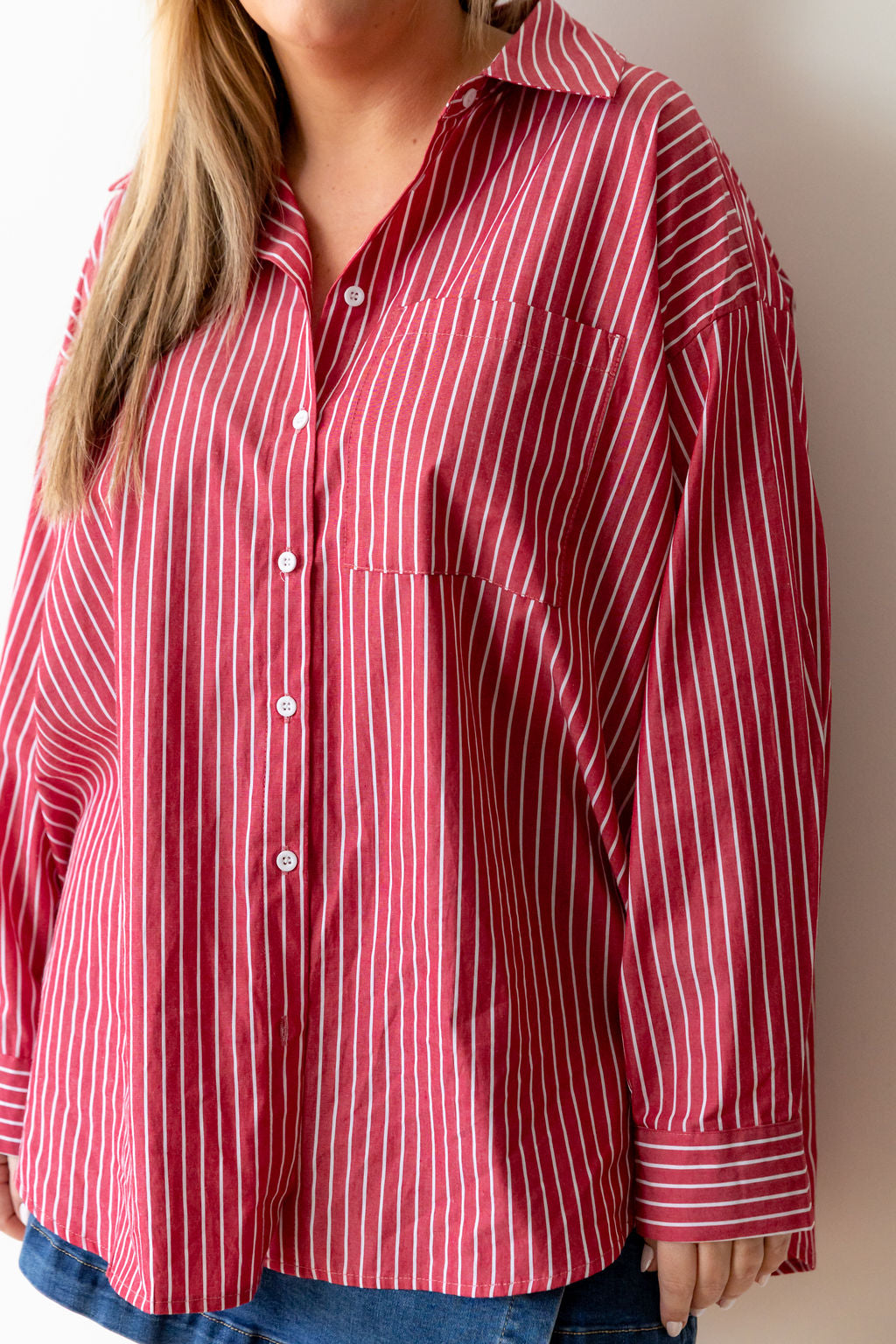 Lula Oversized Shirt in Red/White Stripe