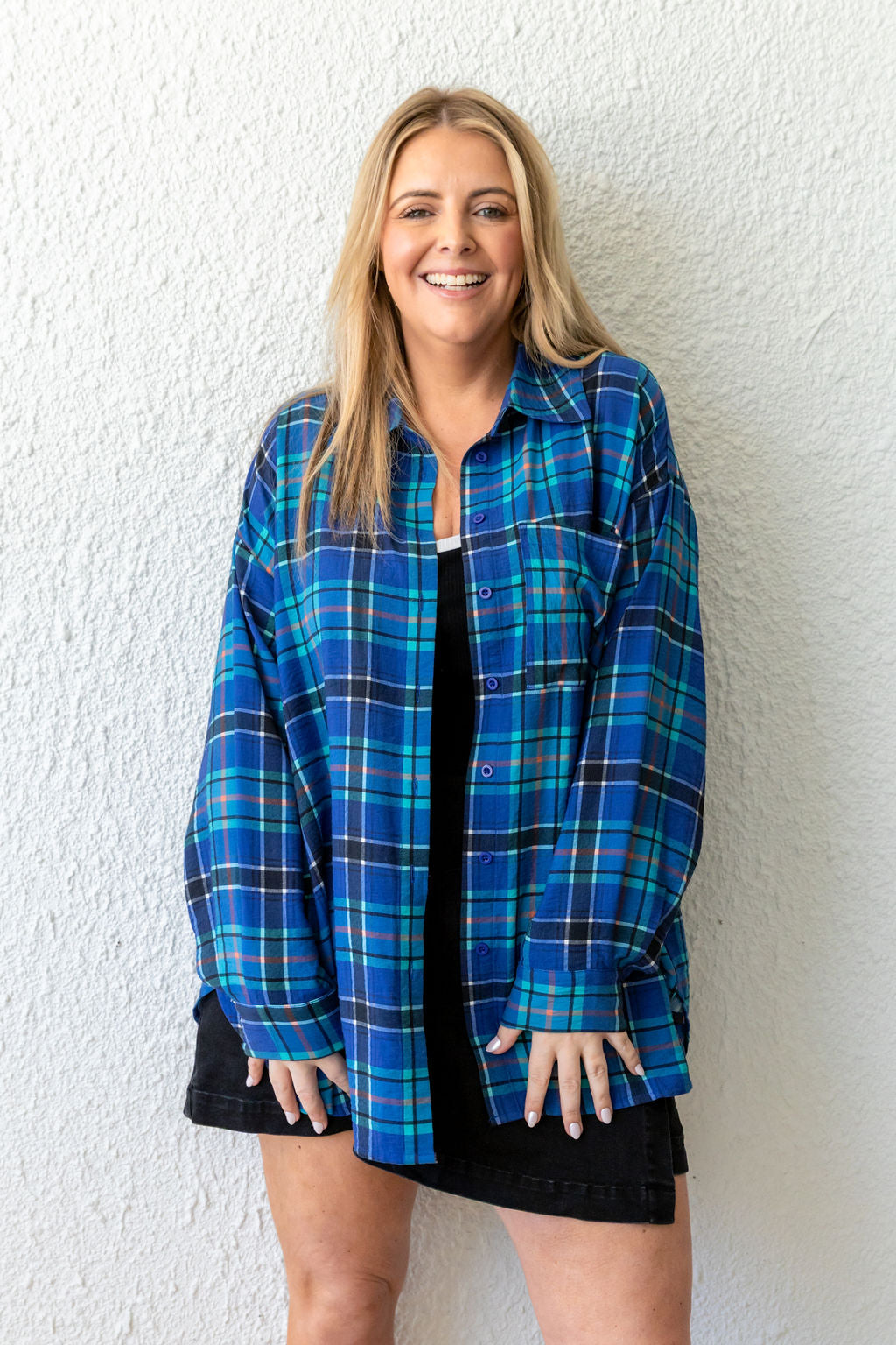 Lula Oversized Shirt in Blue Tartan