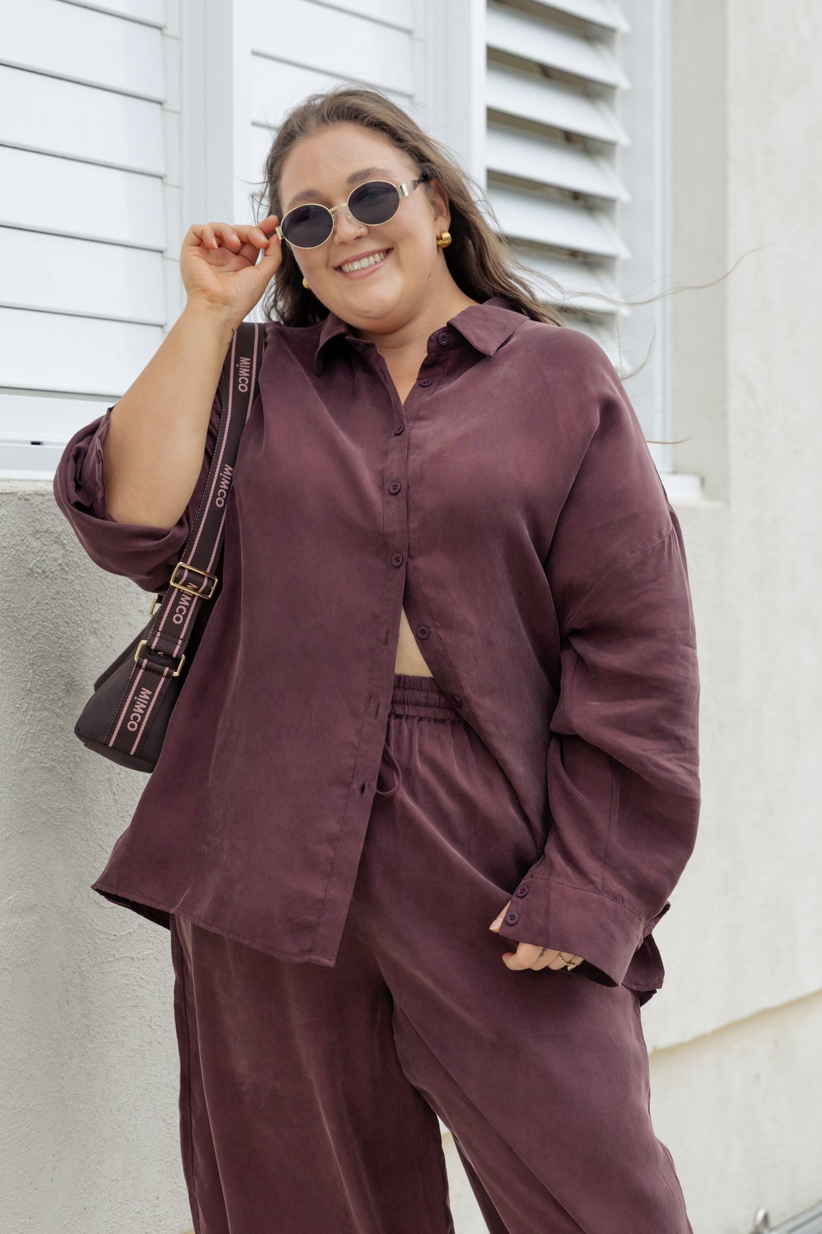 Jayla Oversized Cupro Shirt in Chocolate