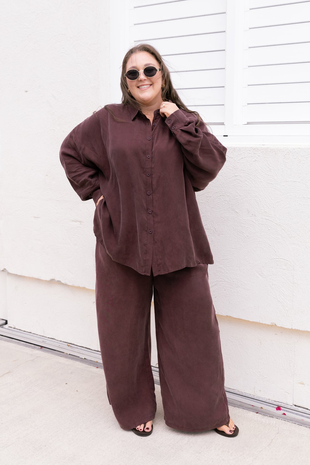 Jayla Oversized Cupro Shirt in Chocolate