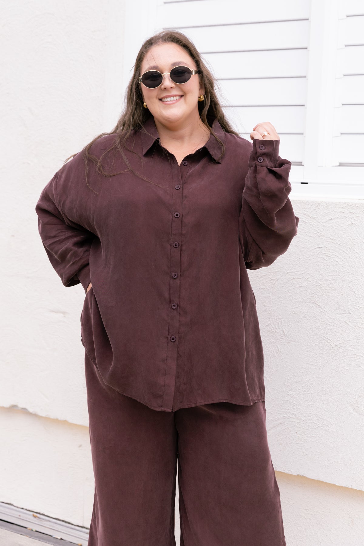 Jayla Oversized Cupro Shirt in Chocolate