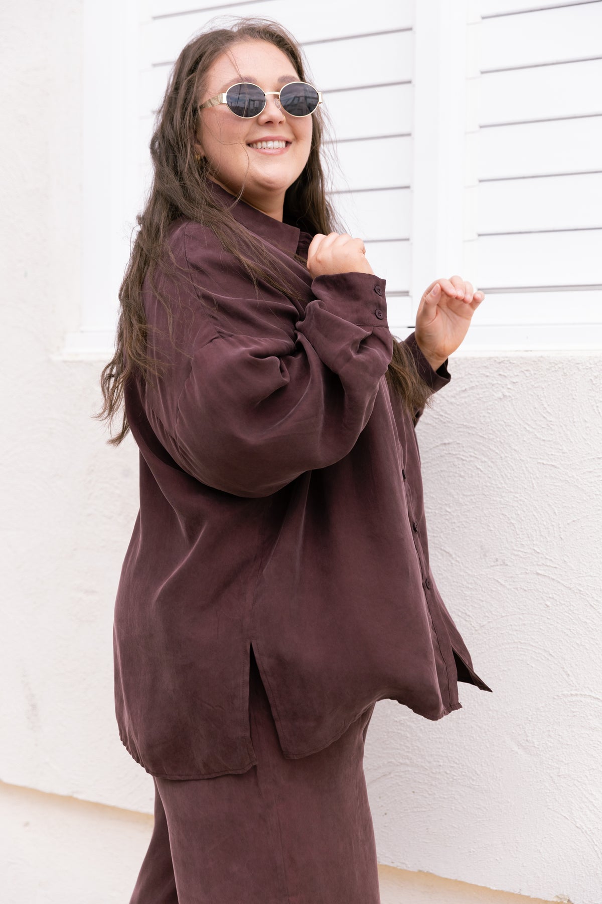 Jayla Oversized Cupro Shirt in Chocolate