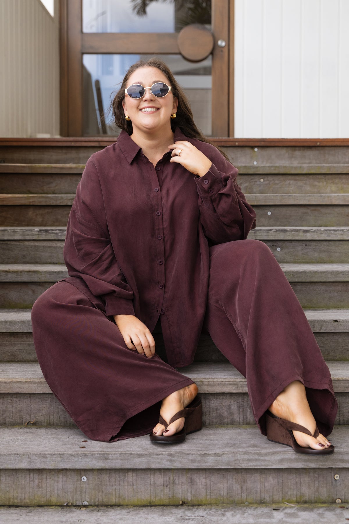 Jayla Oversized Cupro Shirt in Chocolate