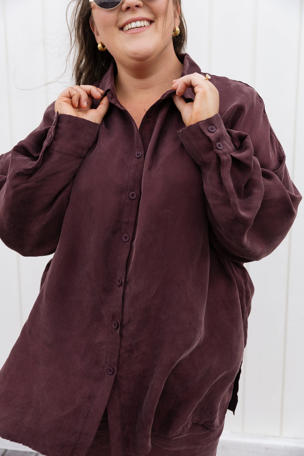 Jayla Oversized Cupro Shirt in Chocolate