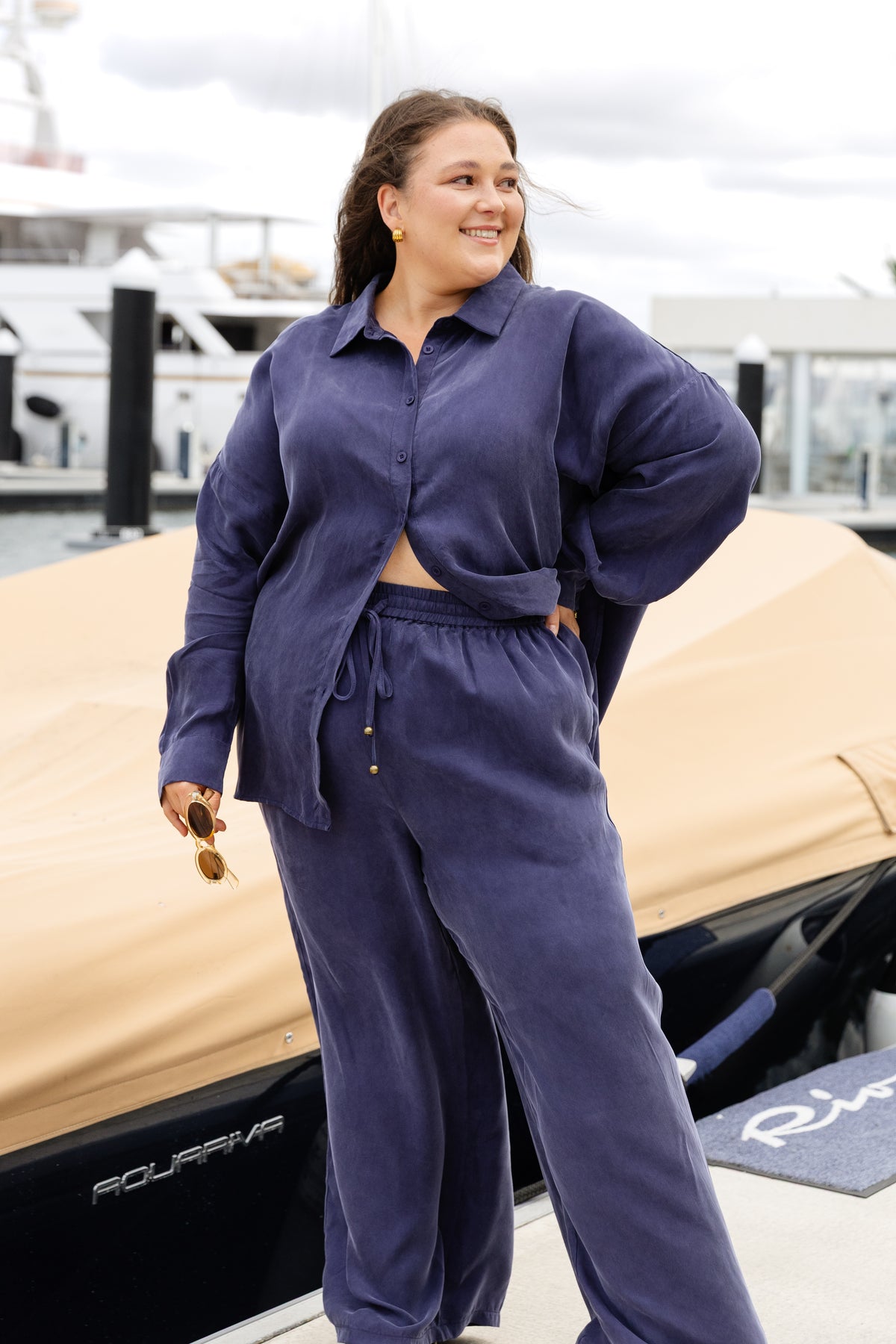 Gina Cupro Pant in Navy