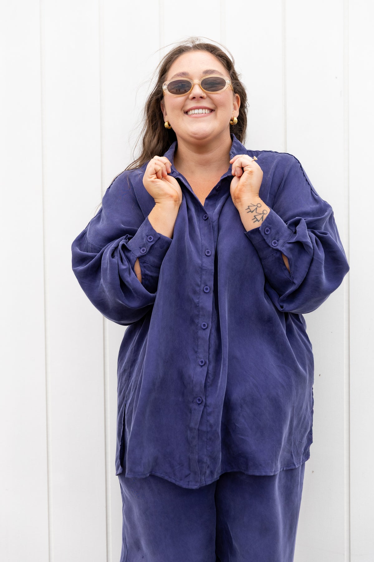 Jayla Oversized Cupro Shirt in Navy
