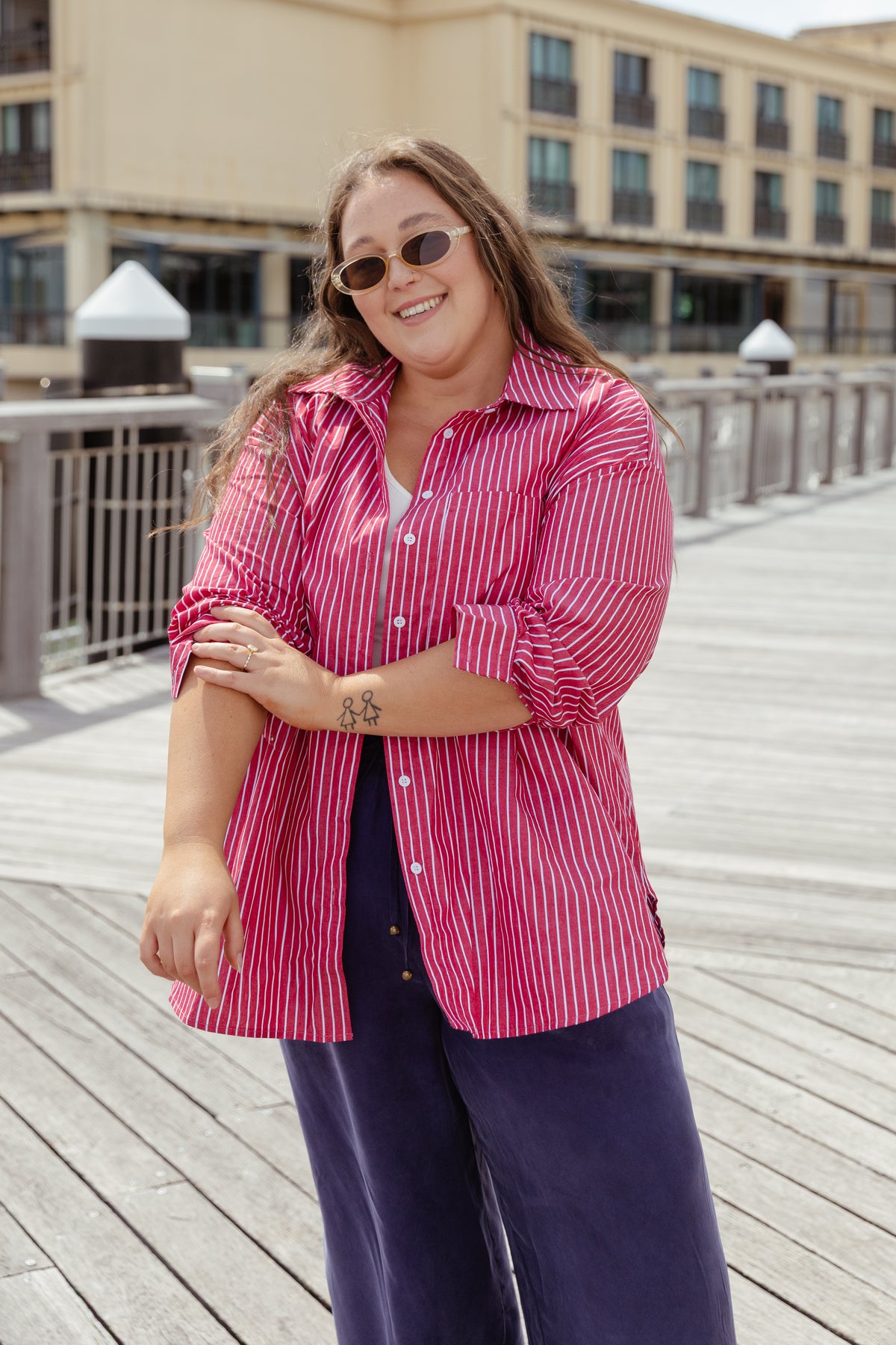 Lula Oversized Shirt in Red/White Stripe