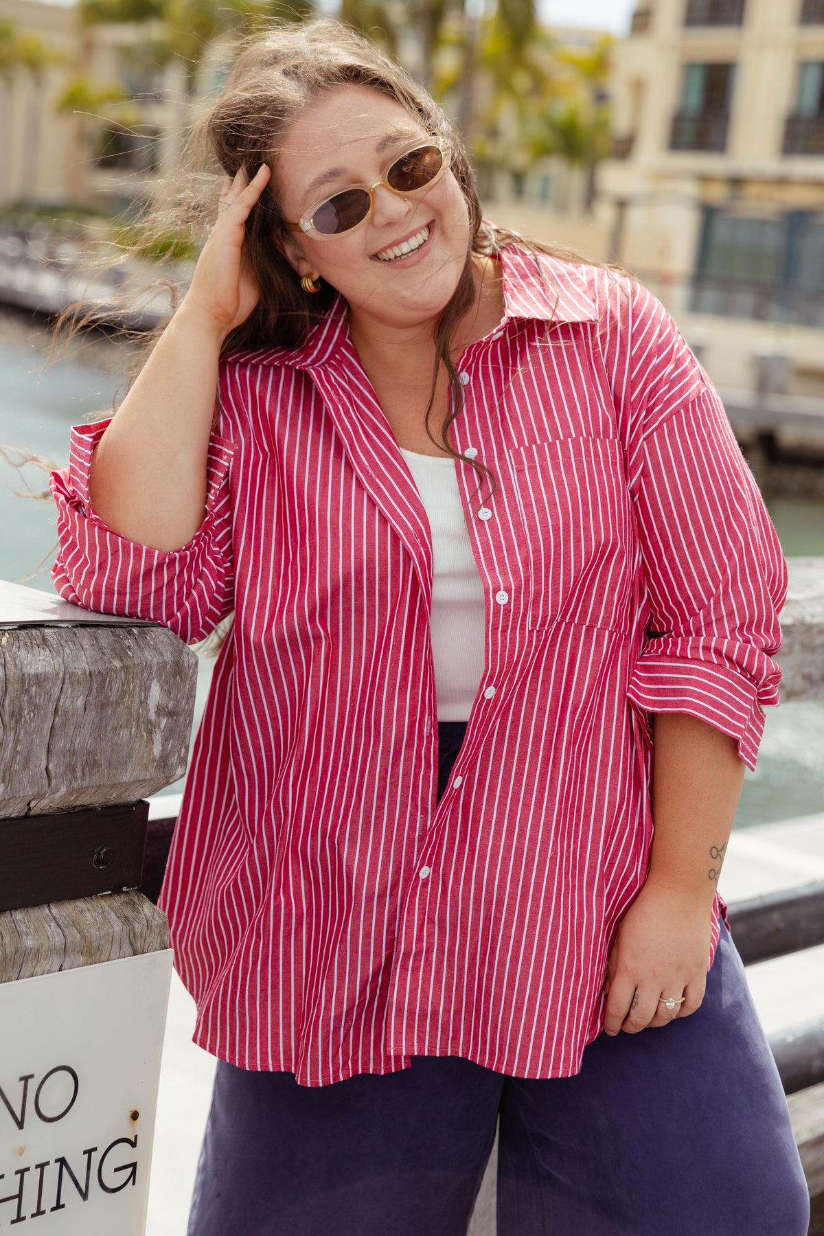 Lula Oversized Shirt in Red/White Stripe