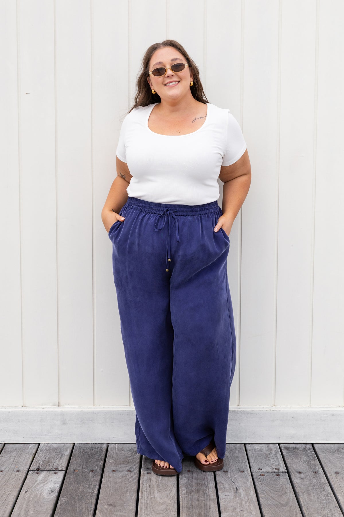 Gina Cupro Pant in Navy