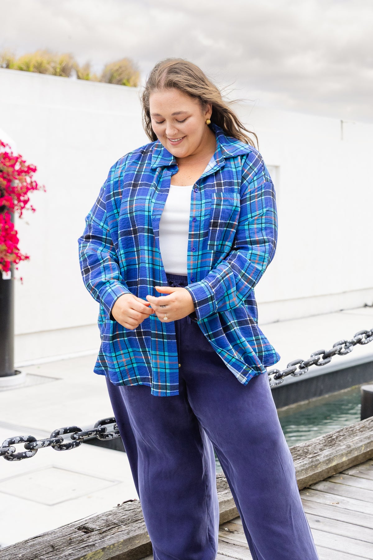 Lula Oversized Shirt in Blue Tartan