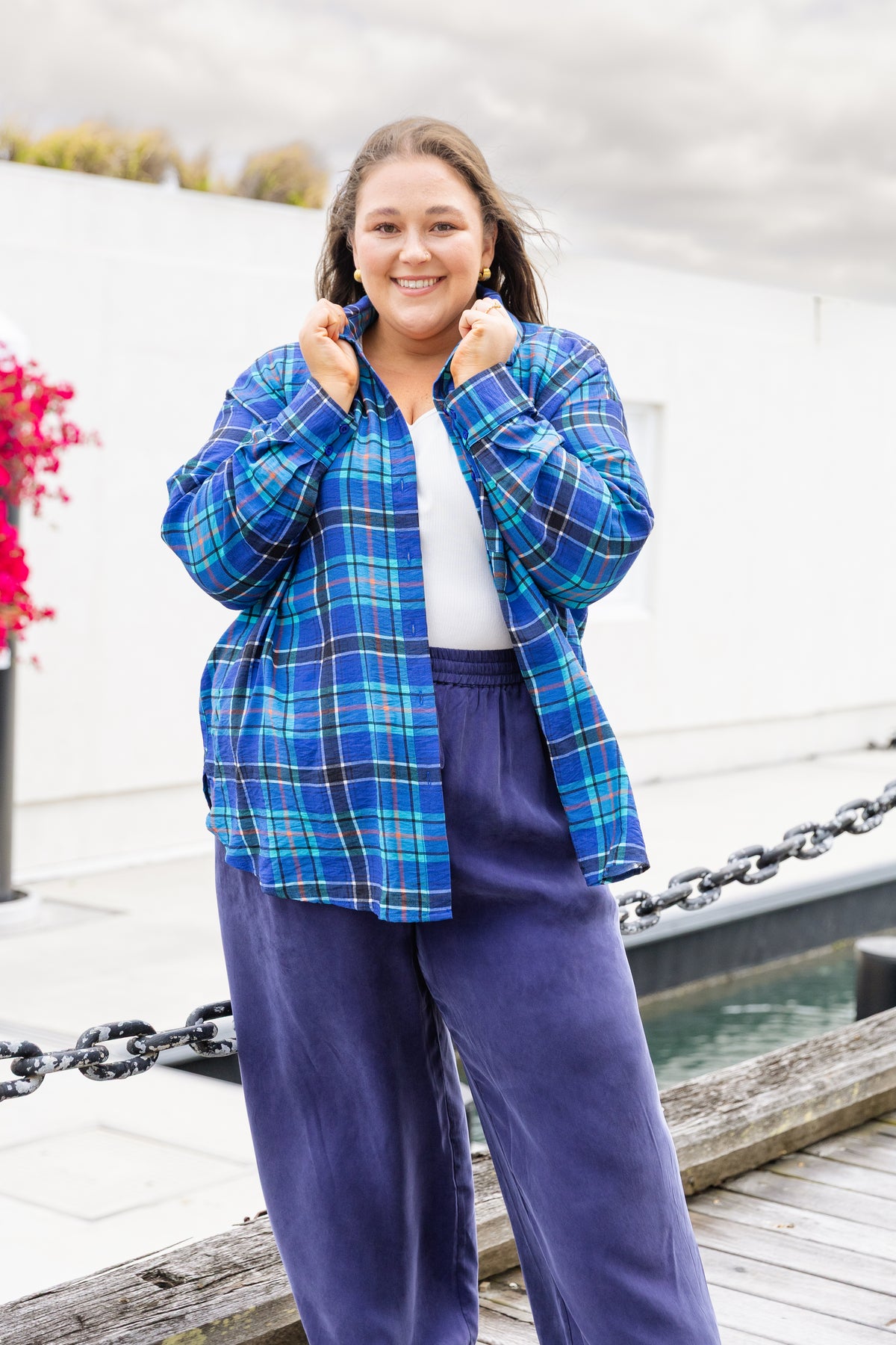Lula Oversized Shirt in Blue Tartan
