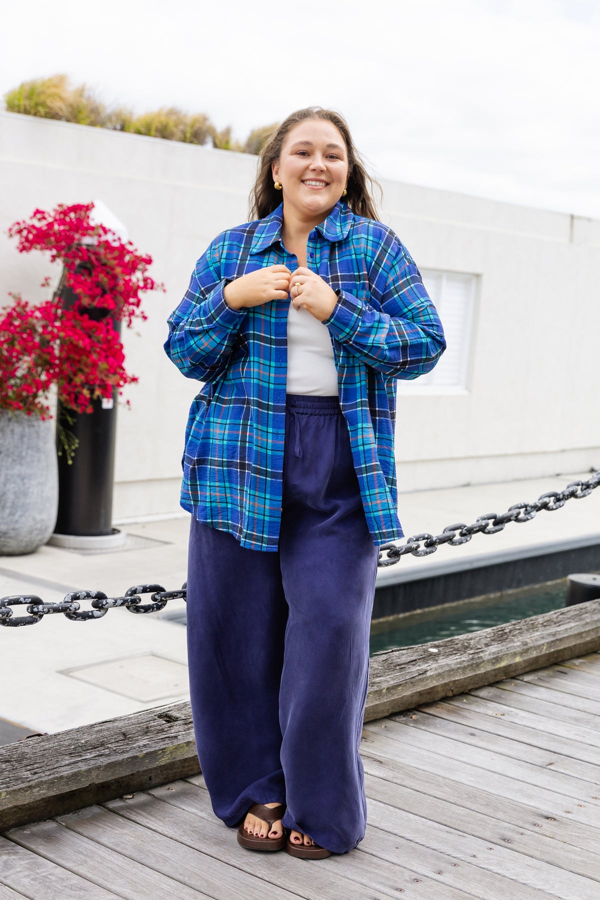 Lula Oversized Shirt in Blue Tartan