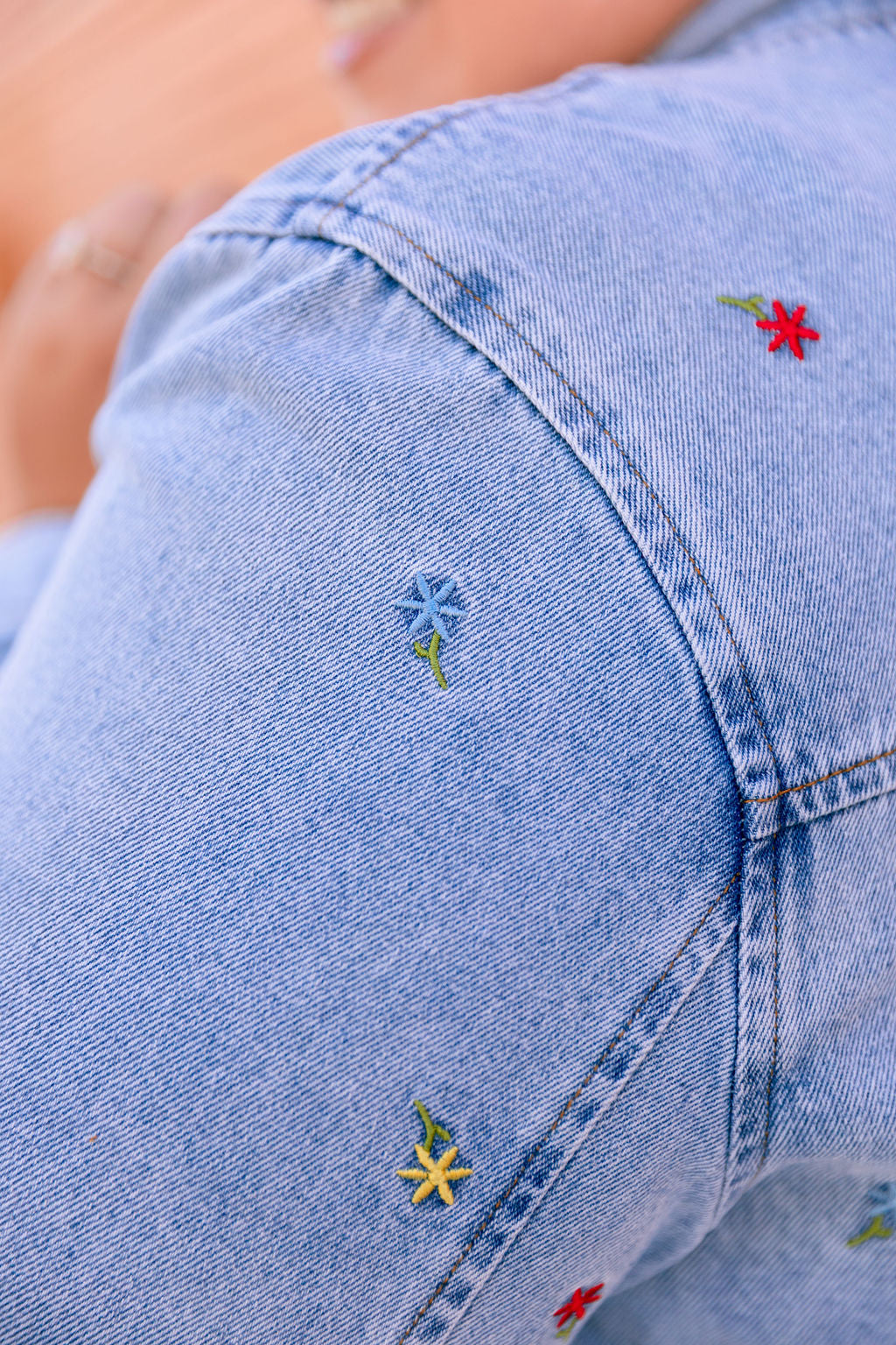 Koa Shacket in Light Wash with Floral Embroidery