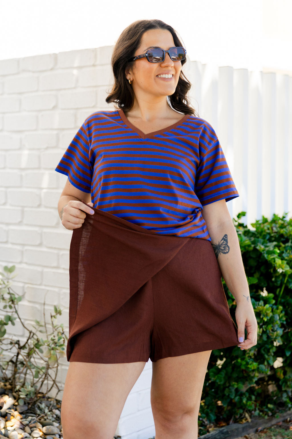 Samara Linen Blend Skort in Chocolate
