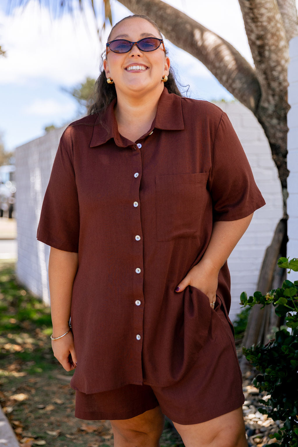 Samara Linen Blend Shirt in Chocolate