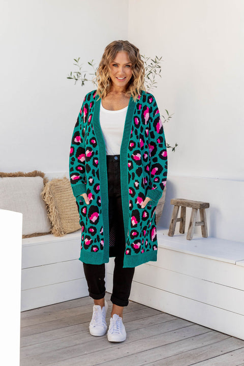 Green deals leopard cardigan