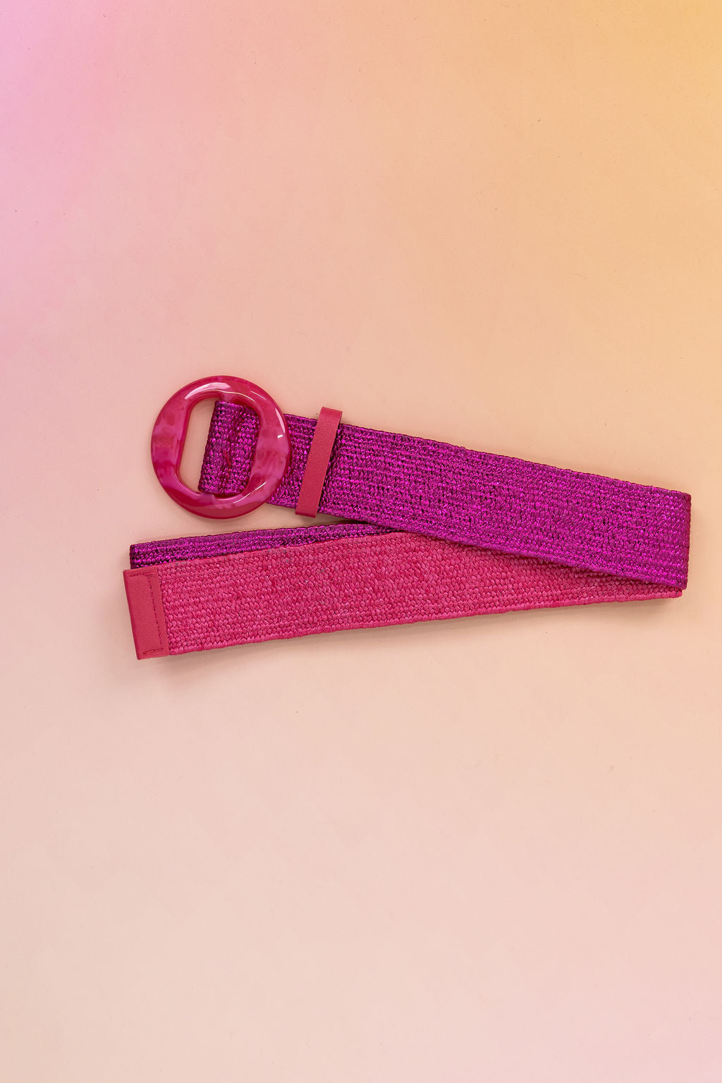 Extra Length Stretch Belt in Hot Pink with Circle Buckle