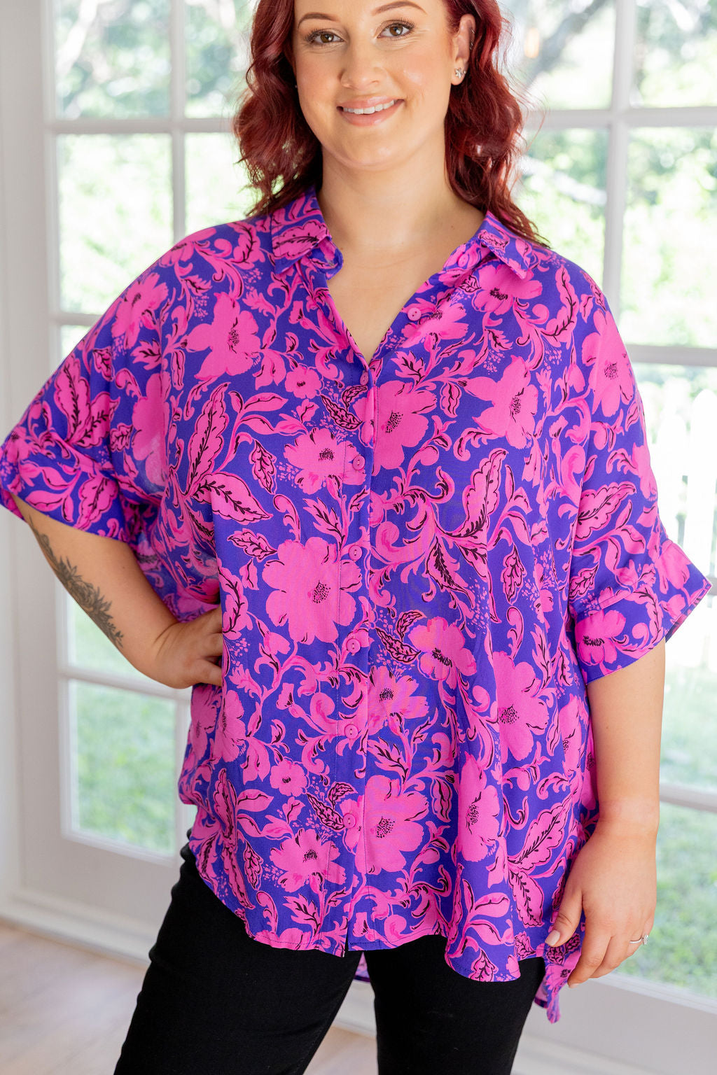 Tammin Shirt in Purple Blooms