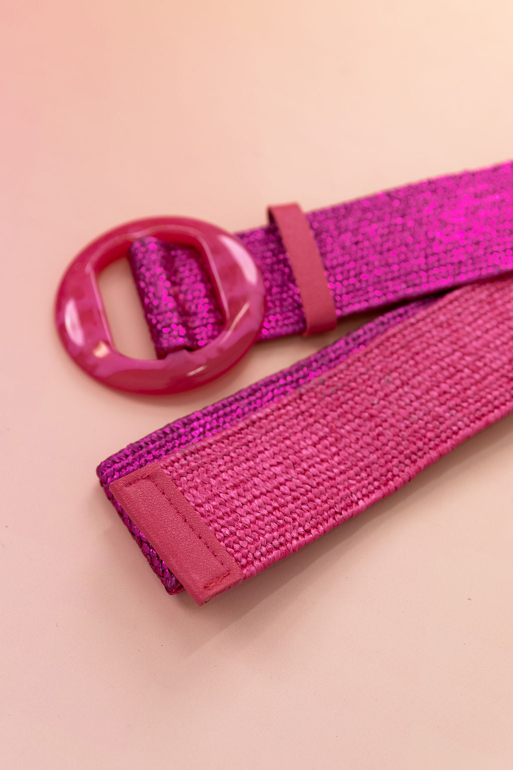 Extra Length Stretch Belt in Hot Pink with Circle Buckle