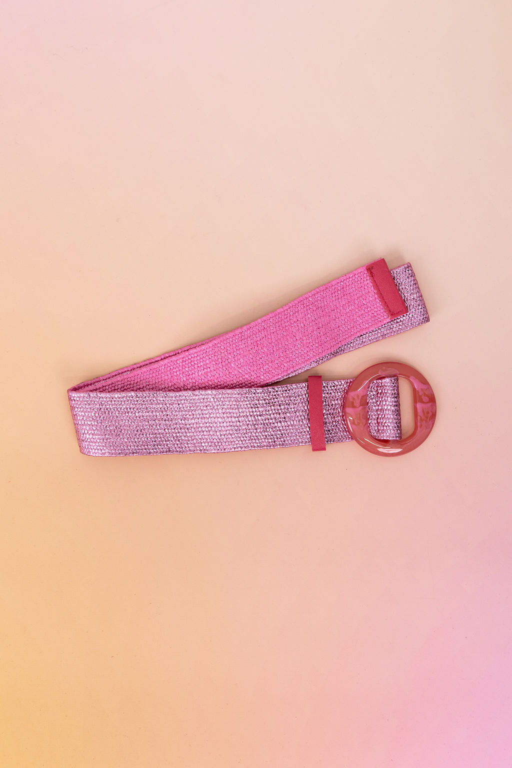 Extra Length Stretch Belt in Light Pink with Circle Buckle