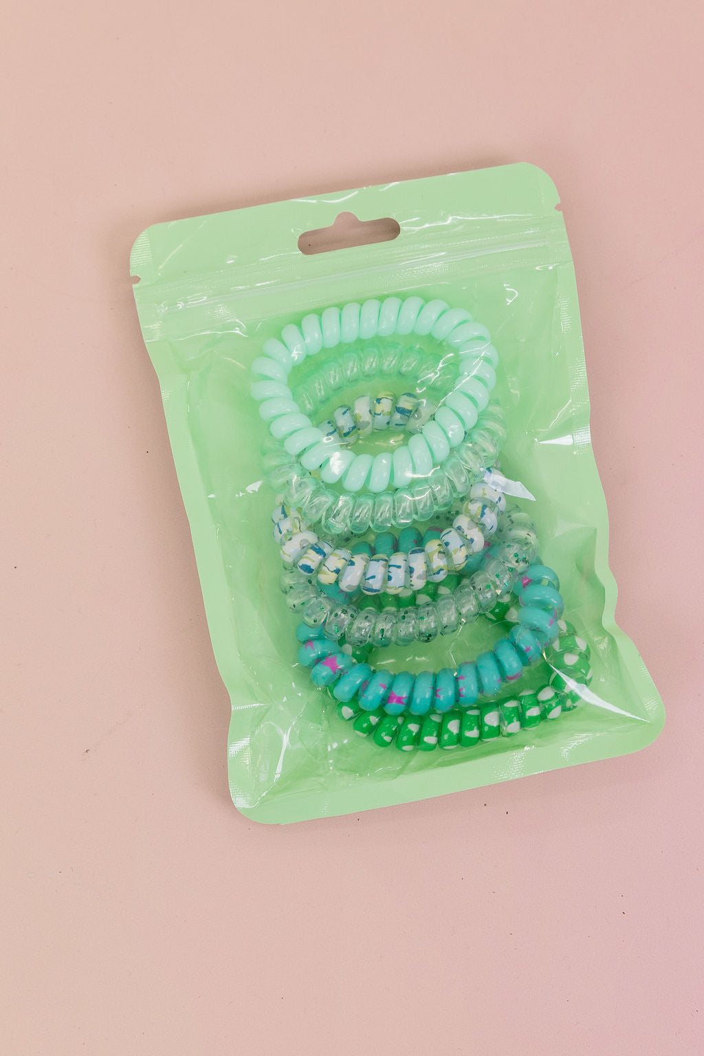 Green & Aqua Coil Hair Ties – 6 Pack