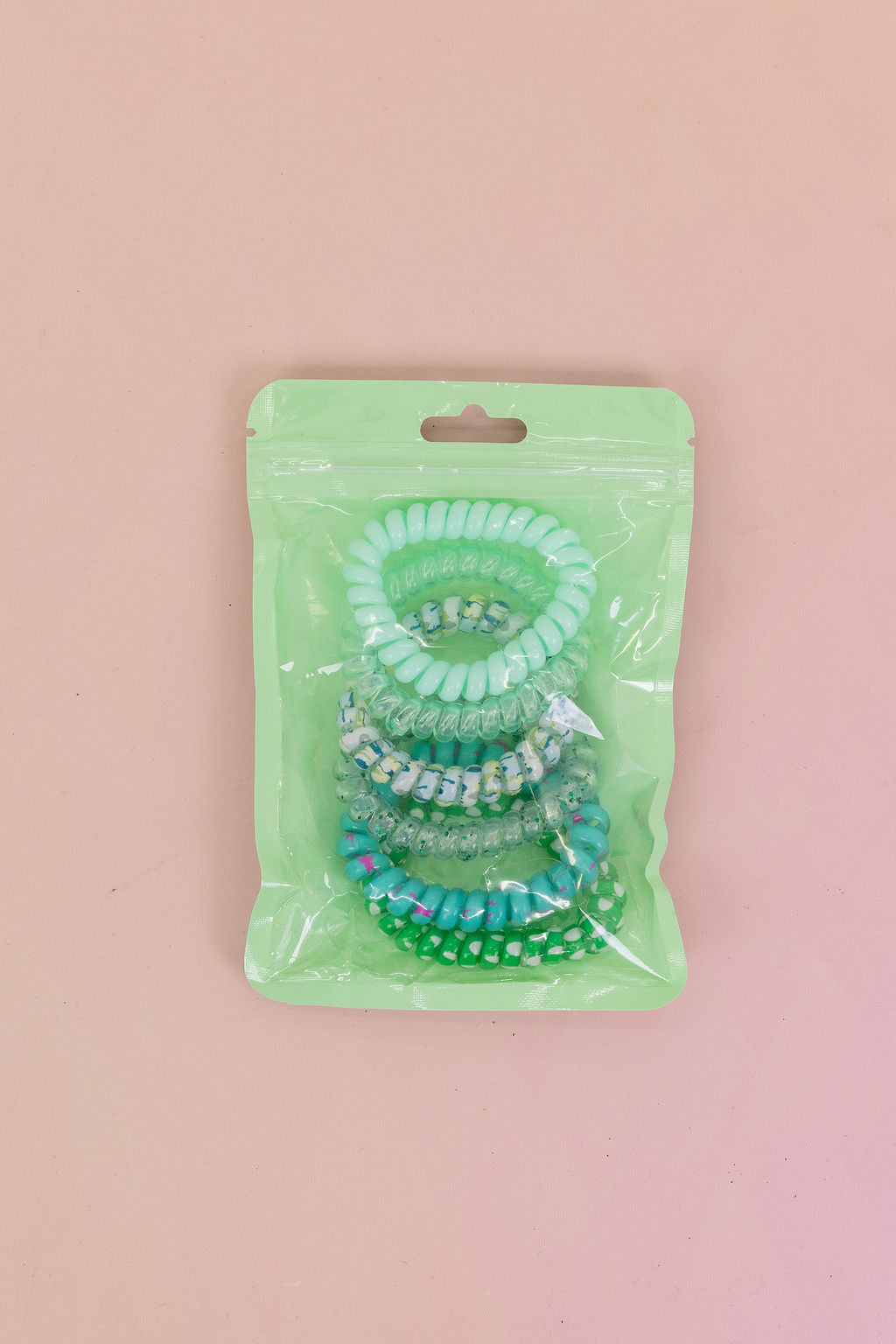 Green & Aqua Coil Hair Ties – 6 Pack