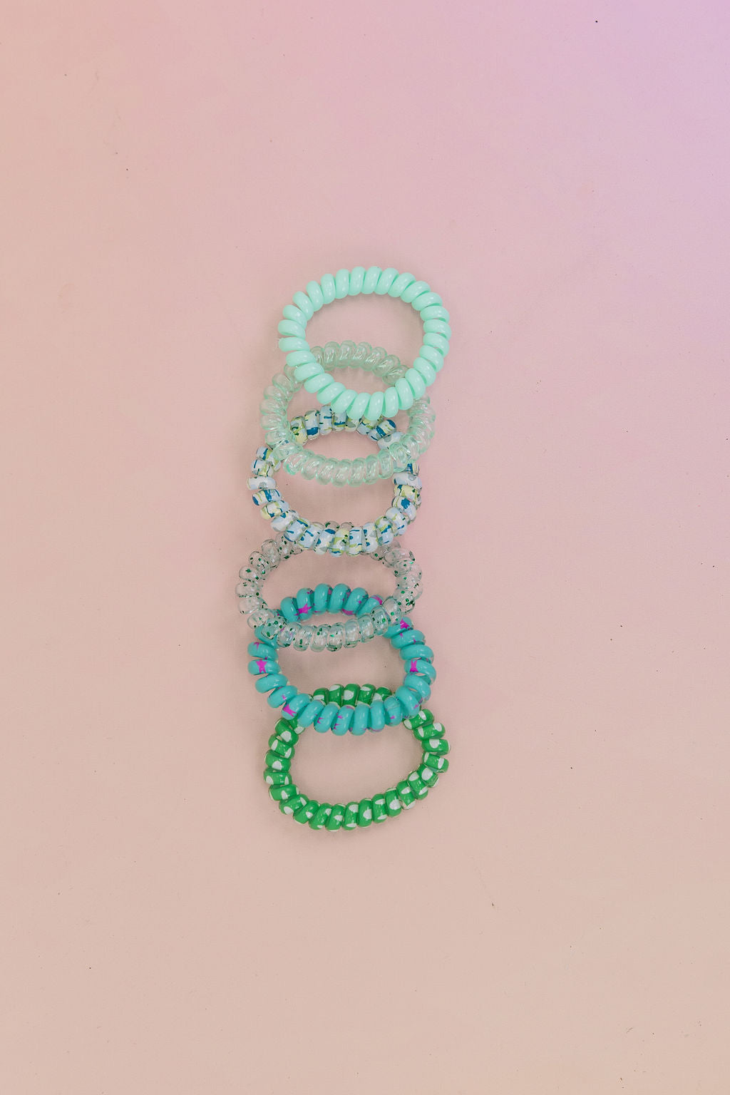 Green & Aqua Coil Hair Ties – 6 Pack