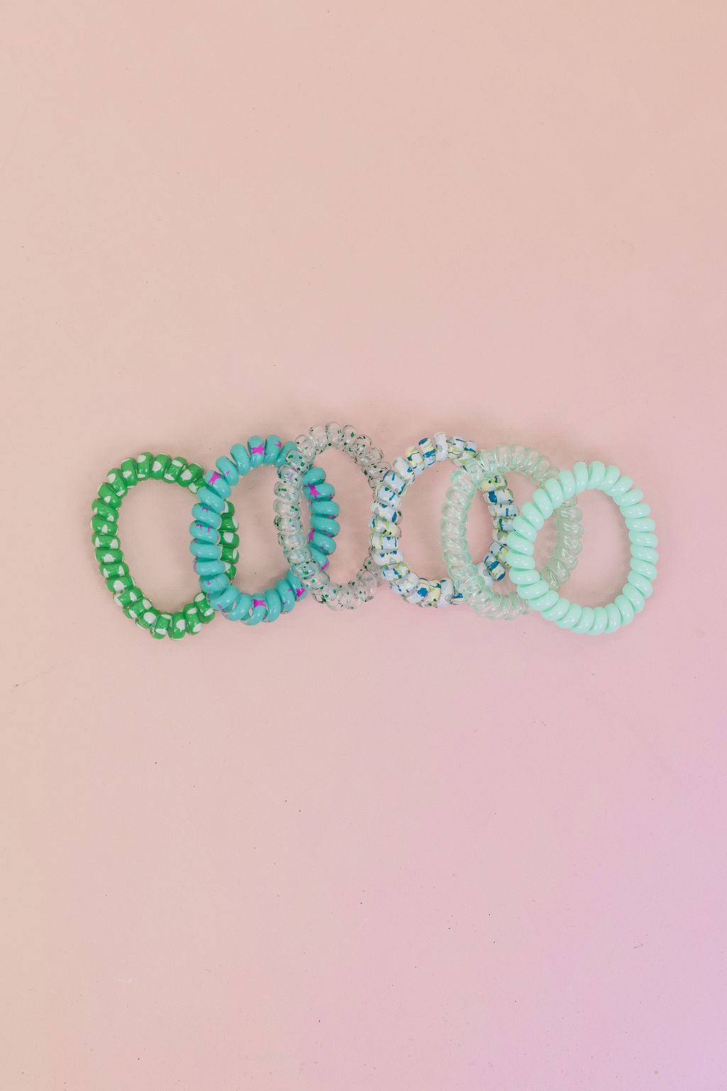Green & Aqua Coil Hair Ties – 6 Pack