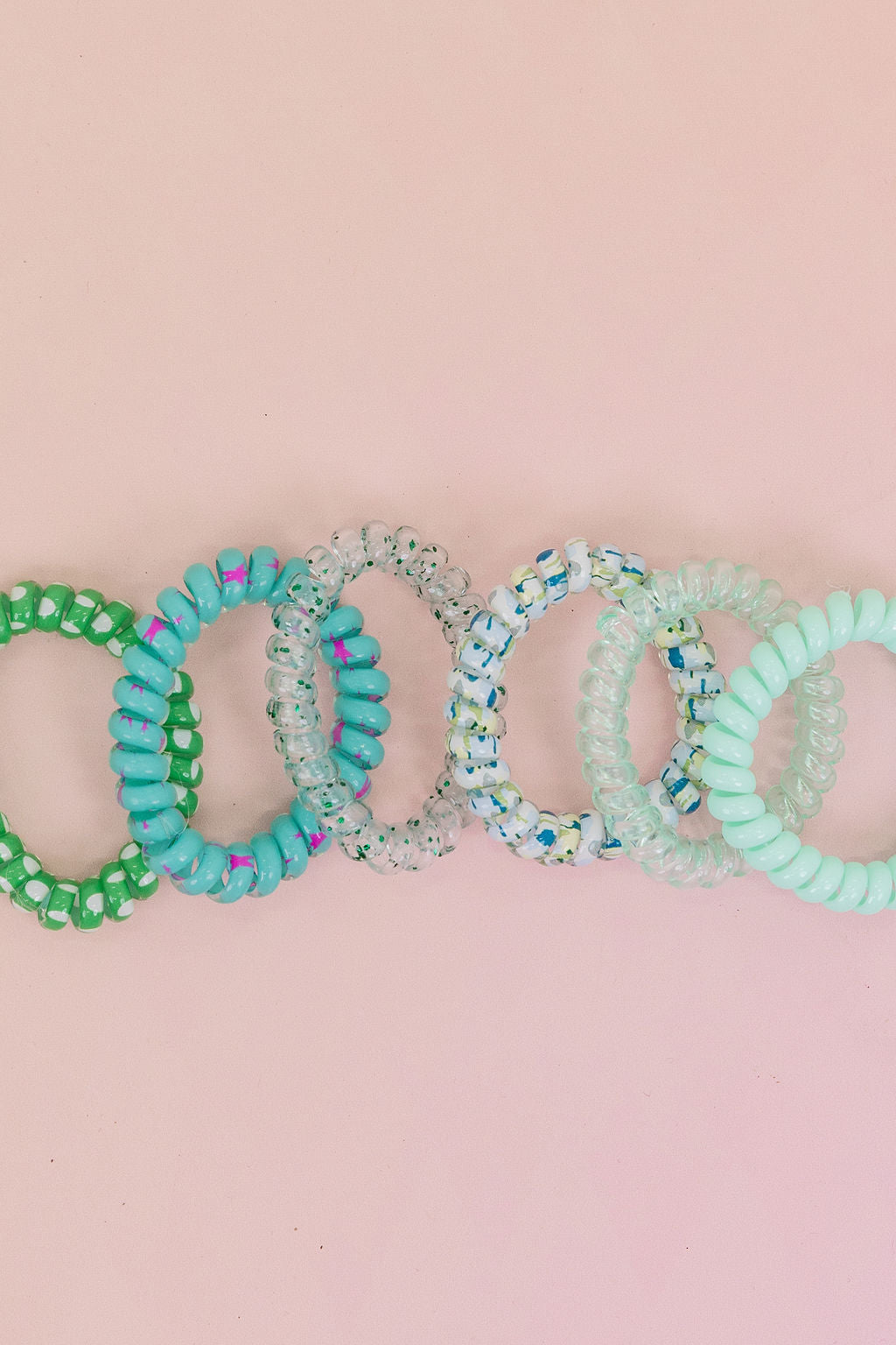 Green & Aqua Coil Hair Ties – 6 Pack