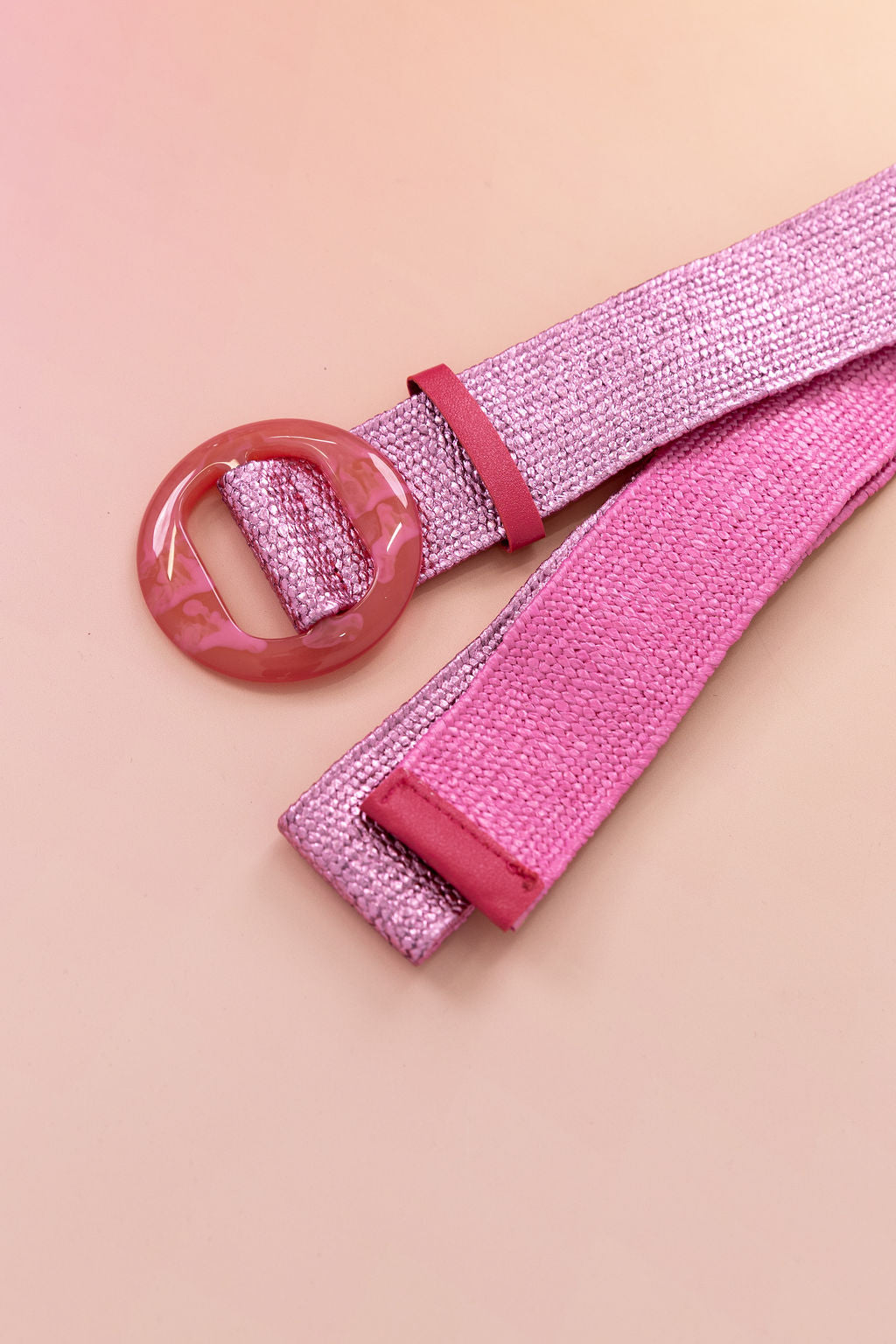 Extra Length Stretch Belt in Light Pink with Circle Buckle