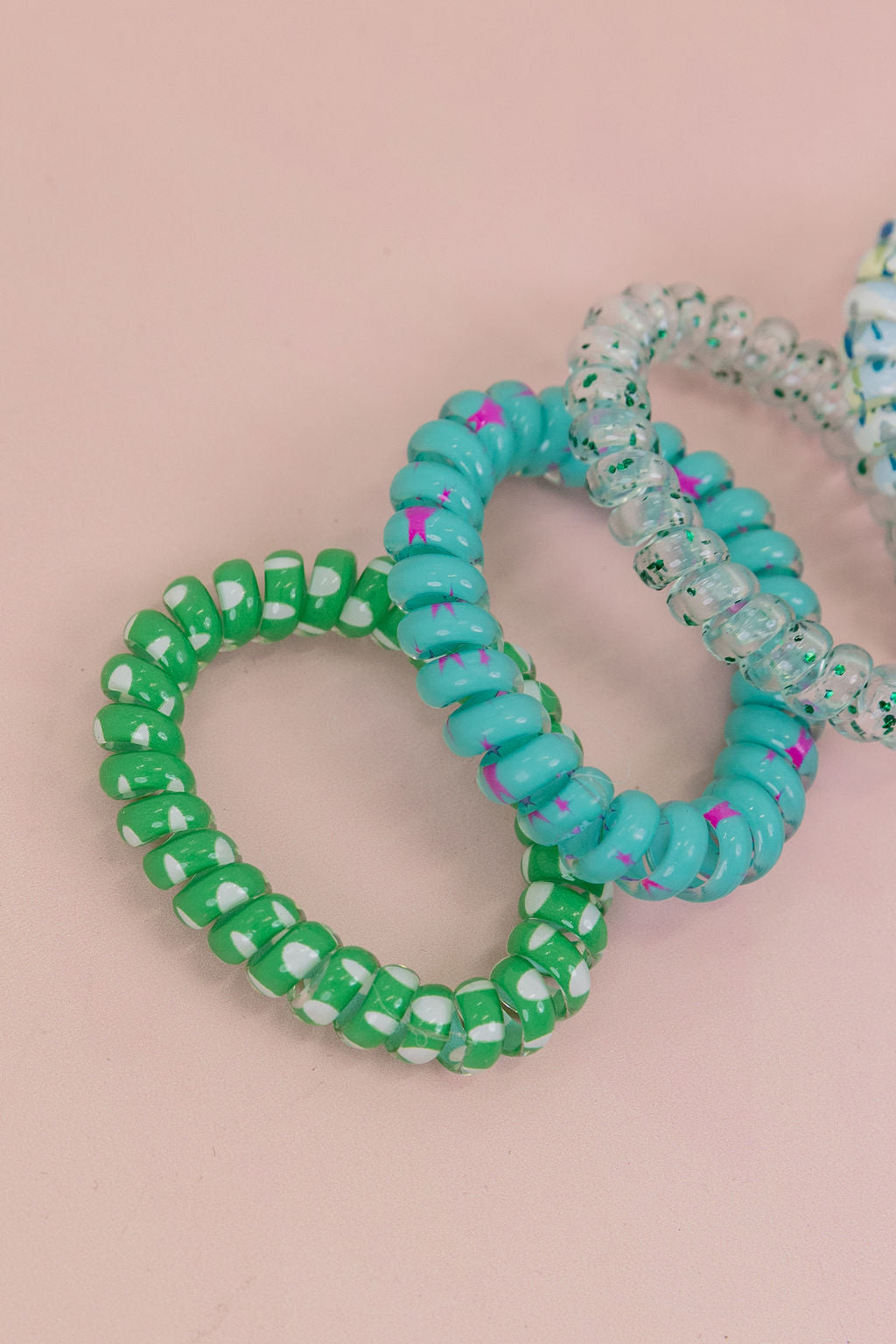 Green & Aqua Coil Hair Ties – 6 Pack