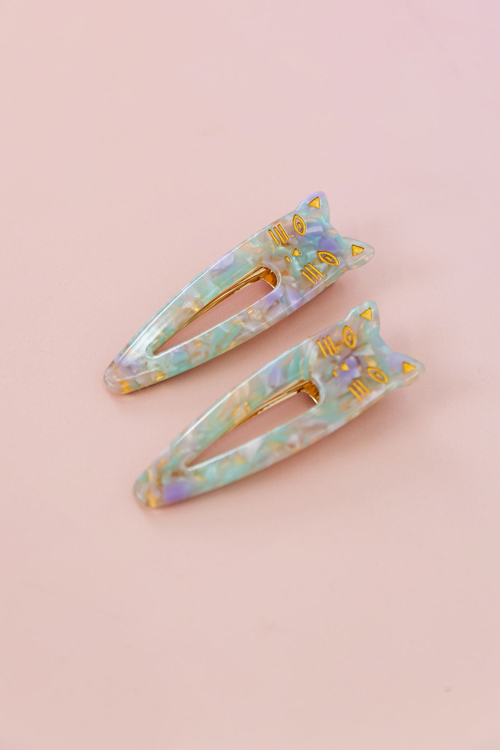 Cat Hair Clips in Green & Violet