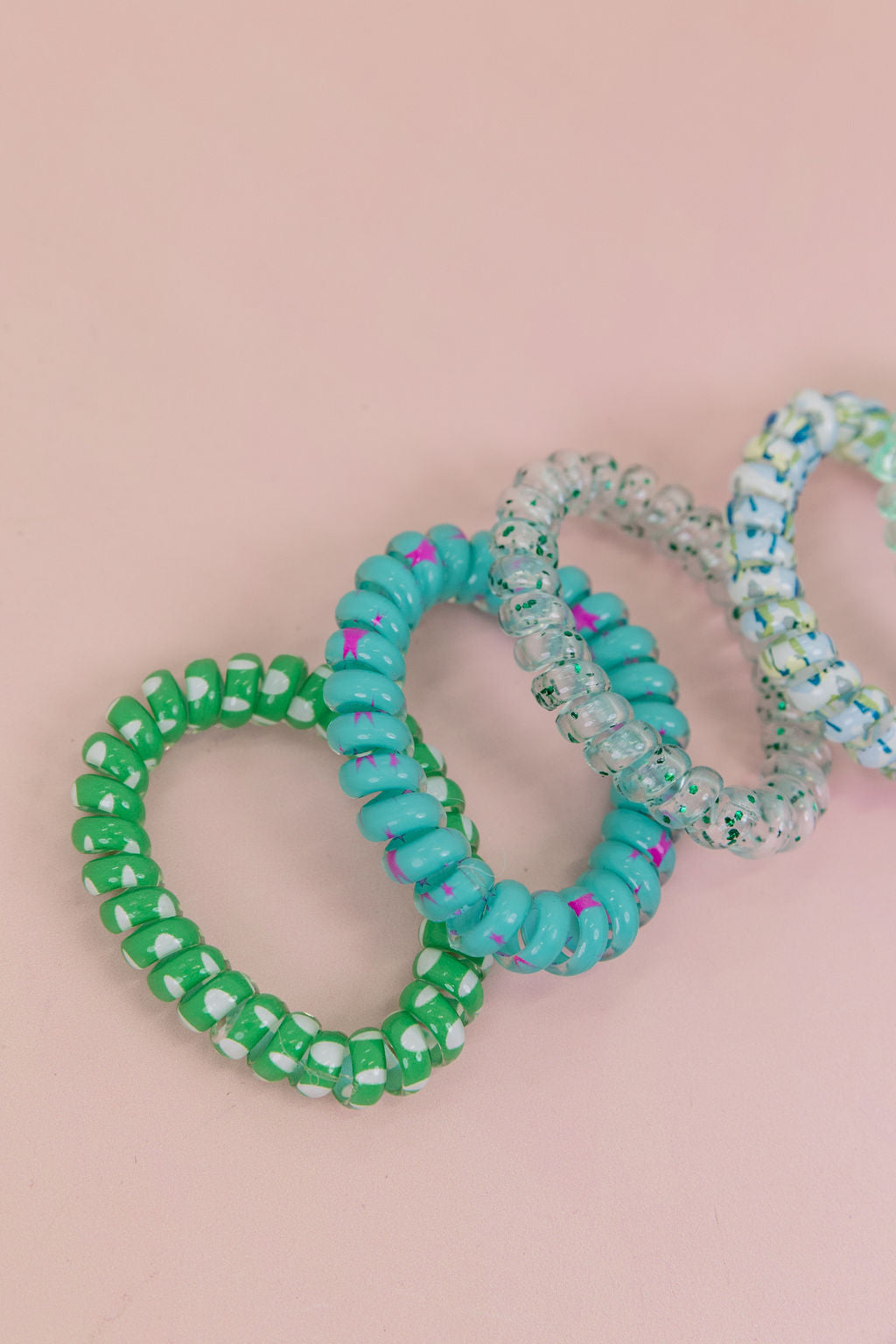 Green & Aqua Coil Hair Ties – 6 Pack