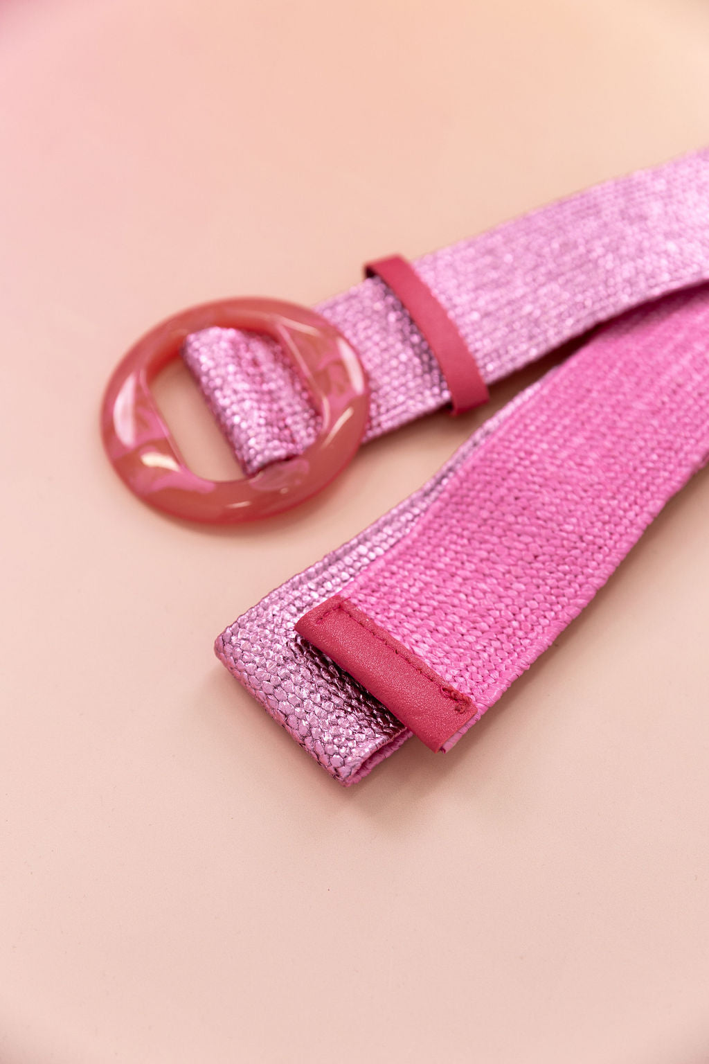 Extra Length Stretch Belt in Light Pink with Circle Buckle