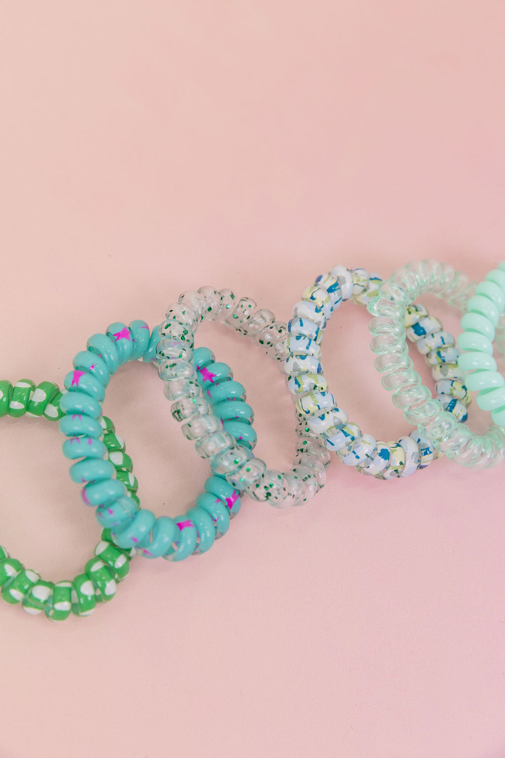 Green & Aqua Coil Hair Ties – 6 Pack