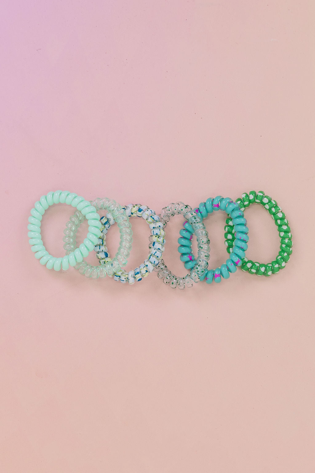 Green & Aqua Coil Hair Ties – 6 Pack