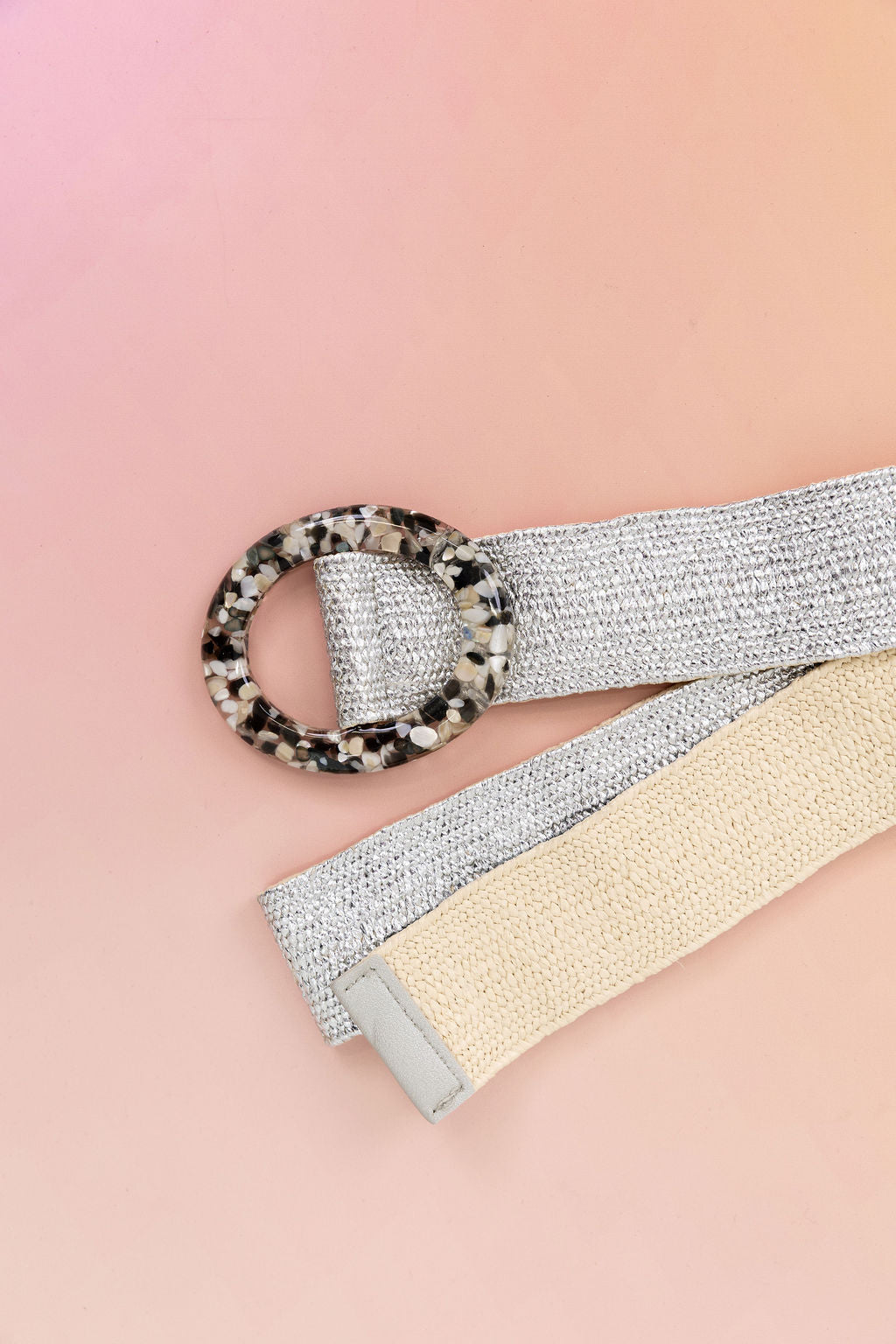Extra Length Stretch Belt with Stone Circle Buckle in Silver