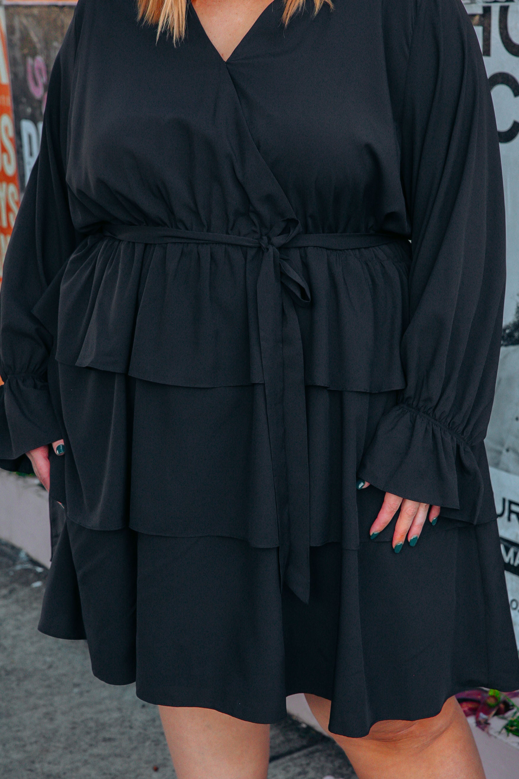 Monique Black Tiered Dress