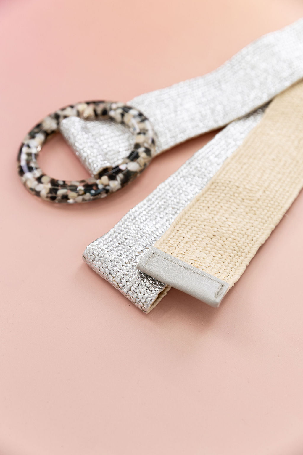 Extra Length Stretch Belt with Stone Circle Buckle in Silver